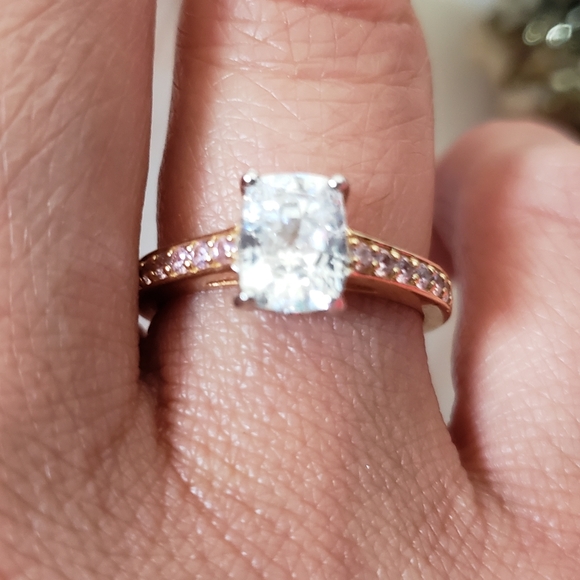 ❤Goldtone 925 Sterling Silver Ring with CZ Gemstone/ac - Picture 3 of 8